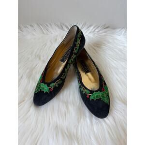 VTG 90's J. Reneé Suede Christmas Flats w/ Embroidered Holly- NON-WEARABLE
